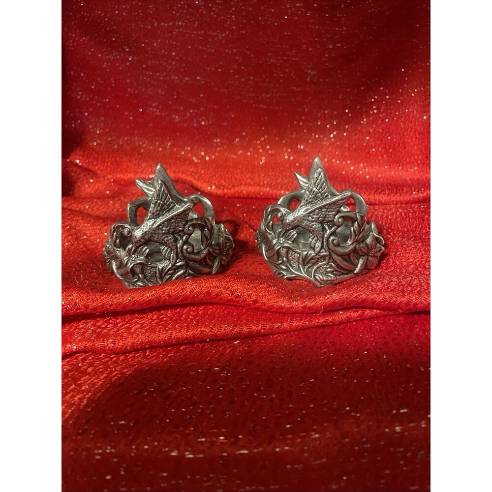 Vintage 1996 Carson Pewter Hummingbird Candle Holder Set Of 2